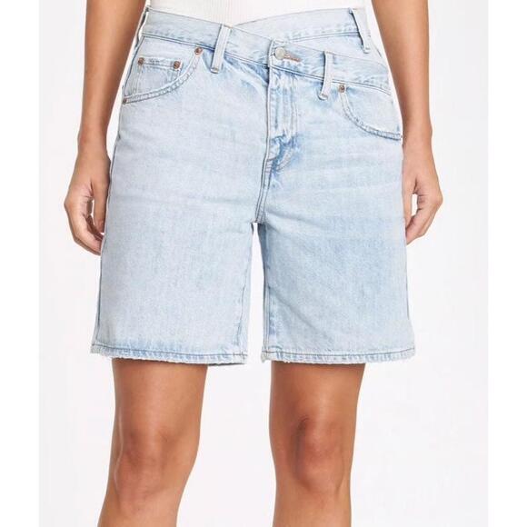 pistola Pants - Pistola Light Wash Denim Shorts | Crossover Waist Bobbie Jean short Retro Summer